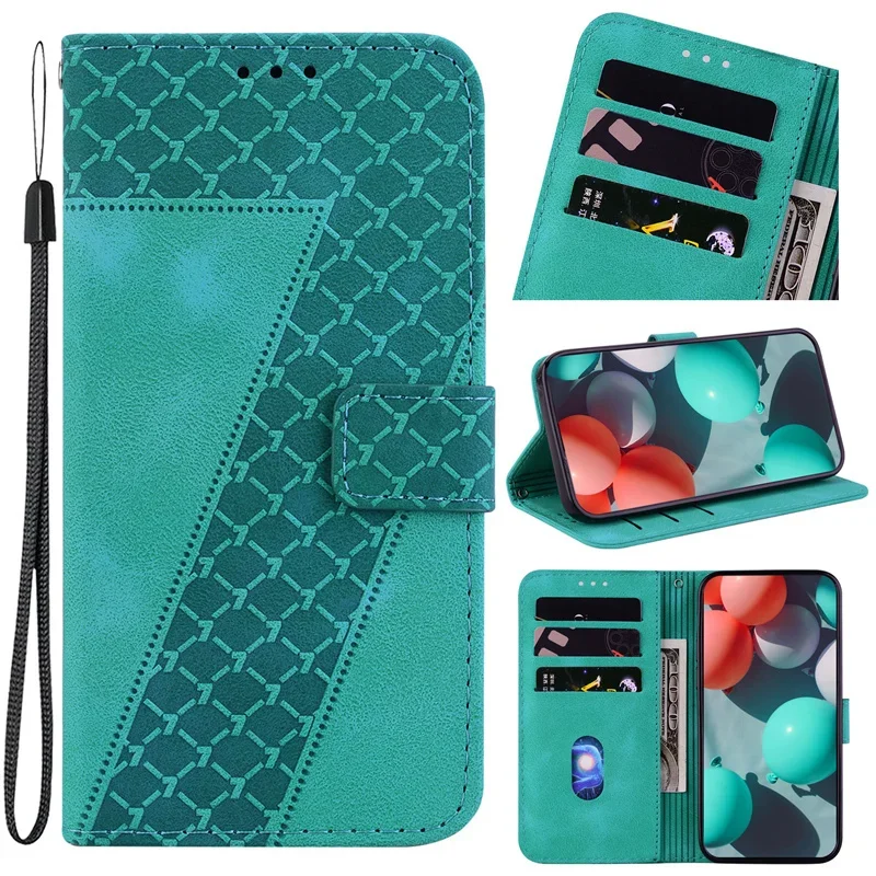 Geometric Textile Pattern Magnetic Wallet Leather Phone Case Cover