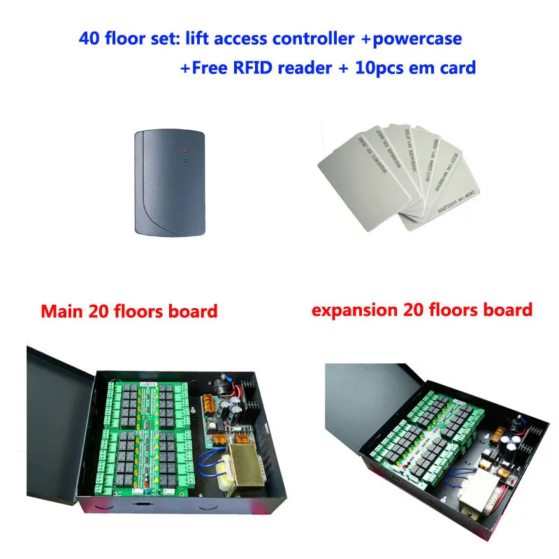 

Lift Access Control Set ,40 Floors Elevator Controller+Power Case+Free Rfid Reader+10pcs Em Card,Sn :DT40_Set