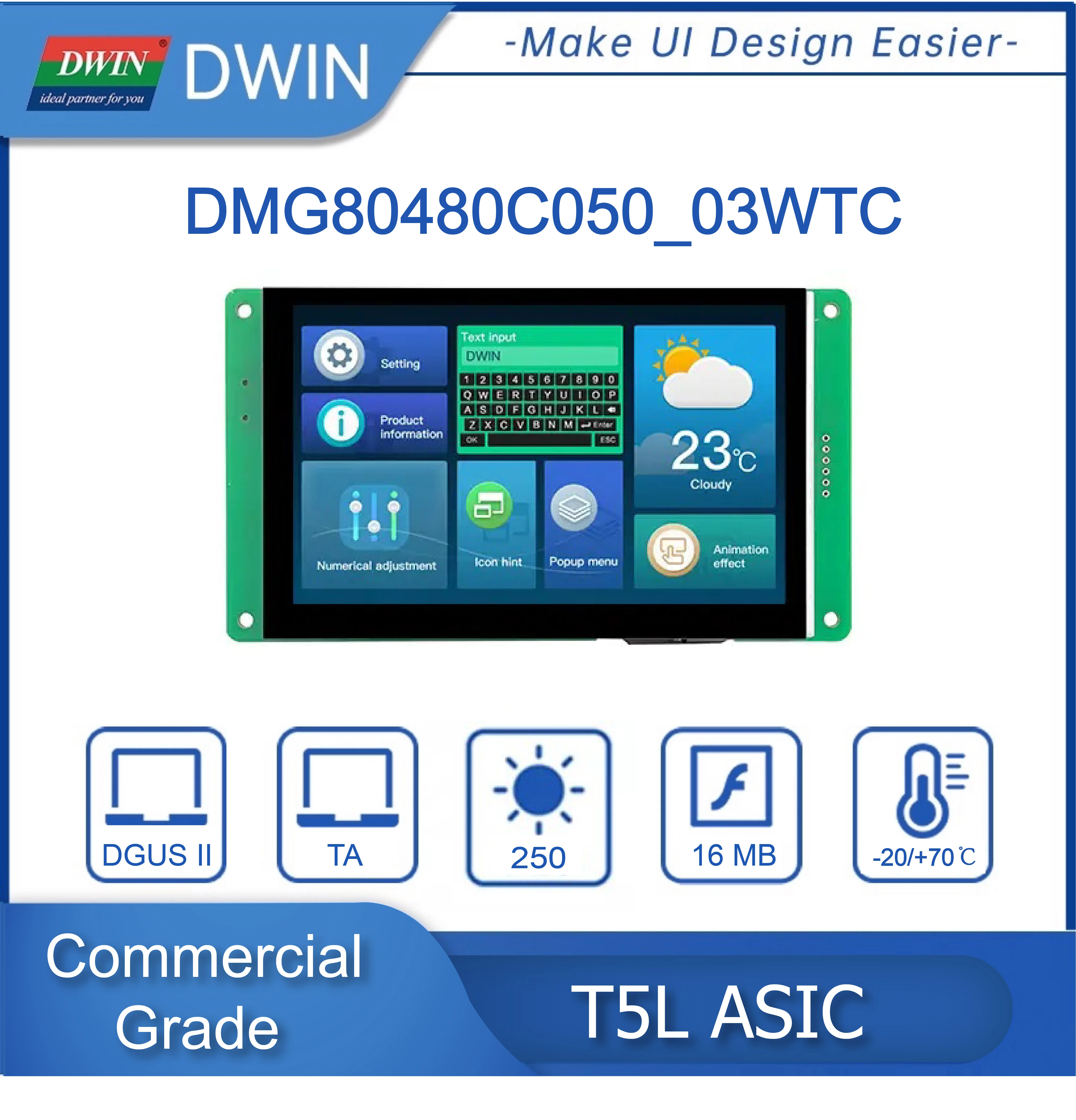 DWIN 5 Cal 800*480 inteligentny moduł wyświetlacza LCD HMI DMG80480C050_03 rezystancyjny/pojemnościowy