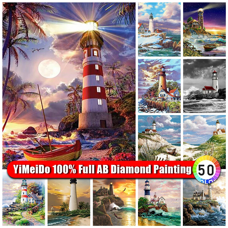 

YiMeiDo DIY 100% AB Diamond Painting lighthouse Picture Kit Full Diamond Mosaic Landscape handicrafts Rhinestone Embroidery Gift