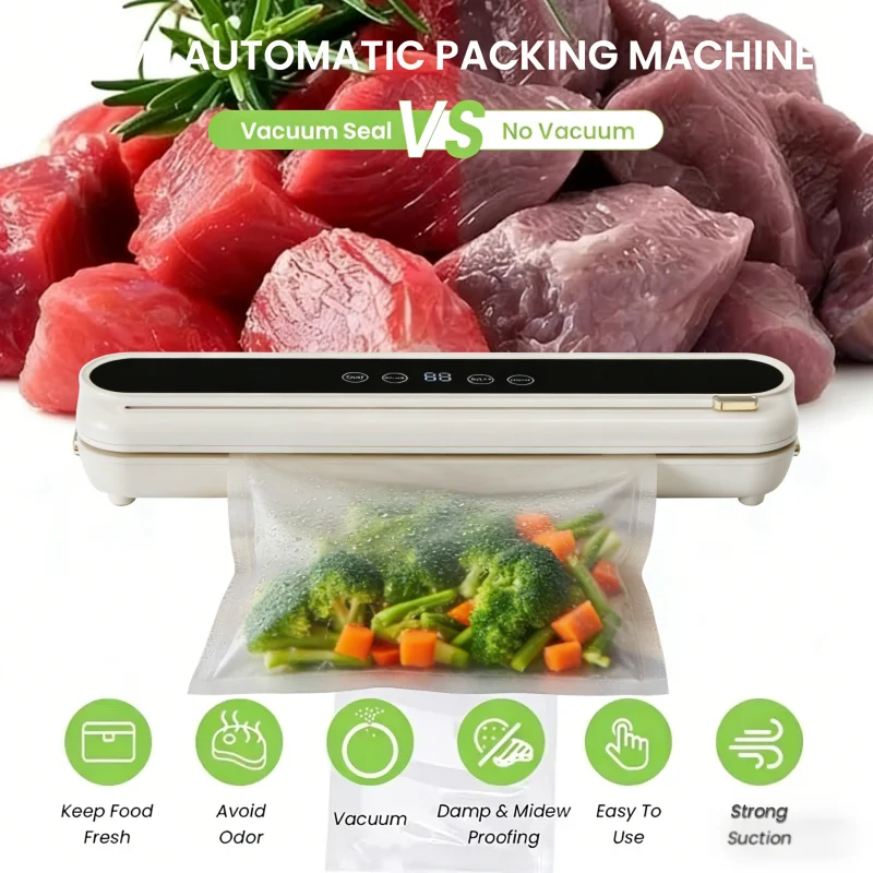 Electric Vacuum Sealer Built-in Cutter Food Keep Fresh Vacuum Packaging Machine Dry/Wet Applicable Kitchen Food Sealing Machine 2