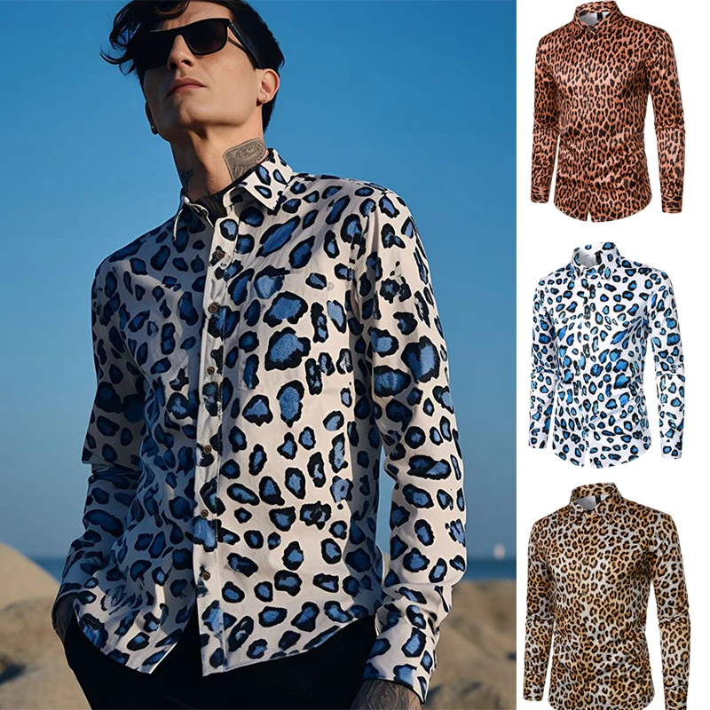 

Men's Leopard Print Long Sleeved Shirt