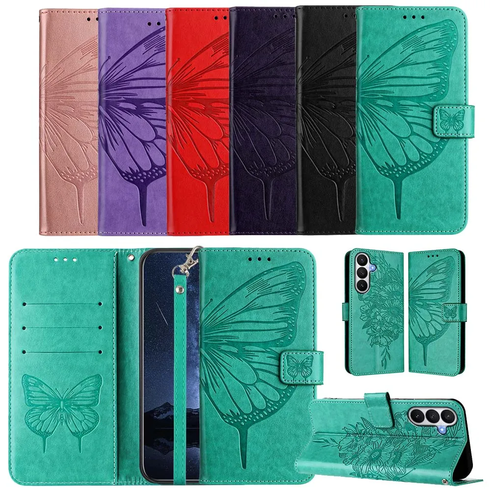 Butterfly Pattern Wallet Flip Case with Card Slots and Back Cover