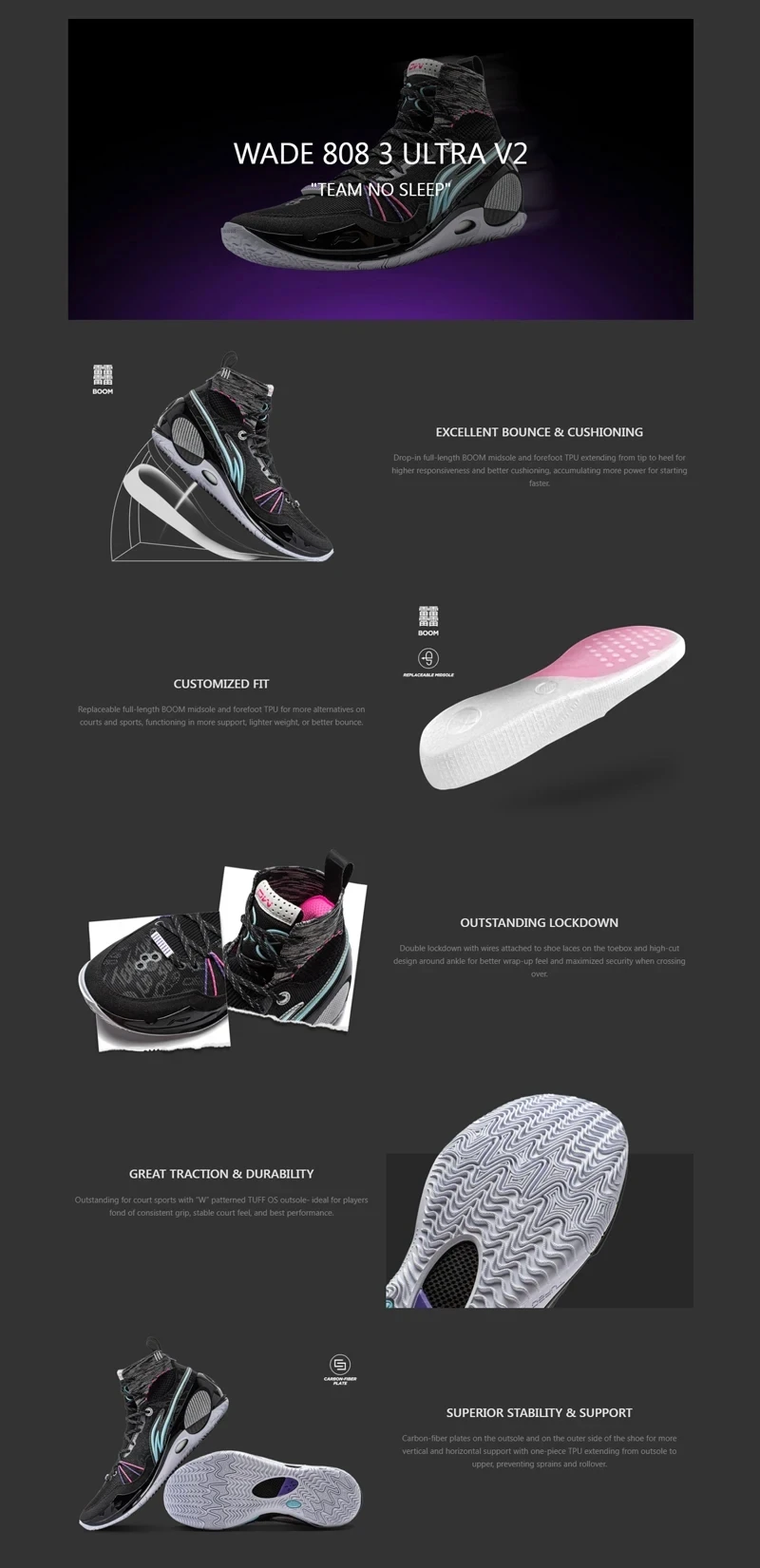 LI-NING WADE 808 3 ULTRA V2 Tênis de Basquete Masculino