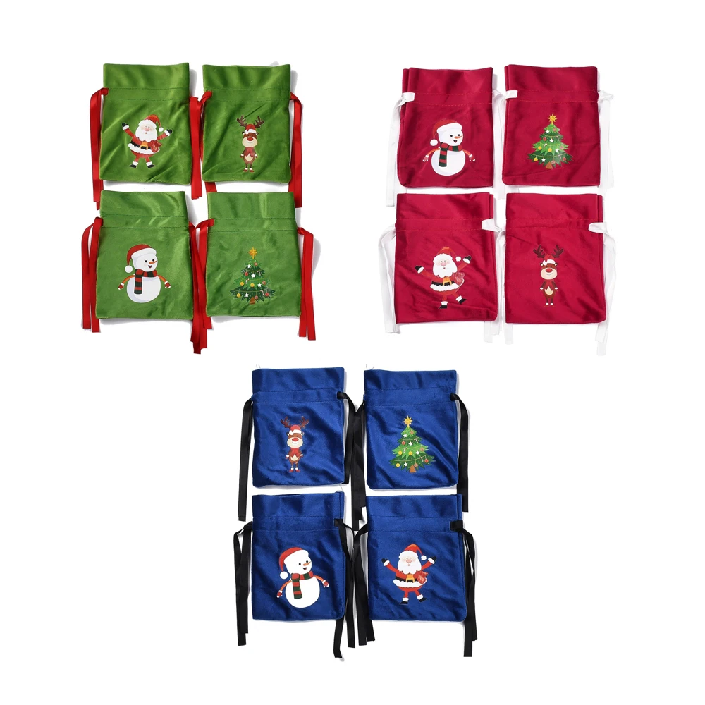 12Pcs Christmas Velvet Packing Pouches Gift Drawstring Bags Rectangle Sweet Candy Pouch For Xmas Present Favor Jewelry Wrapping