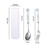 Stainless Steel Spoon and Fork Set with Storage Box Portable Tableware Cute Cat Paw Shaped Dinnerware Kit for Adults Kids School 3