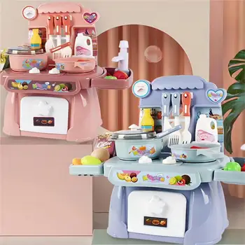 Fai finta di giocare con un set da cucina con suoni, luci, fornelli, lavello e giocare con il cibo - Mini cucina giocattolo