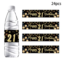 Elegant Black Gold Birthday Bottle Stickers - Set of 24 - Festive Adult Party Decor (21th)