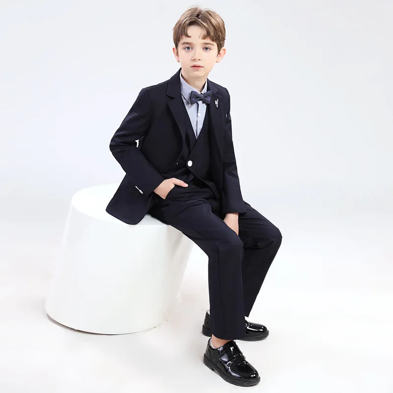 

New Boys Formal Solid Suits Children Hosting Performance Wedding Birthday Photography Costume Kids Blazer Pants Bowtie Outfits