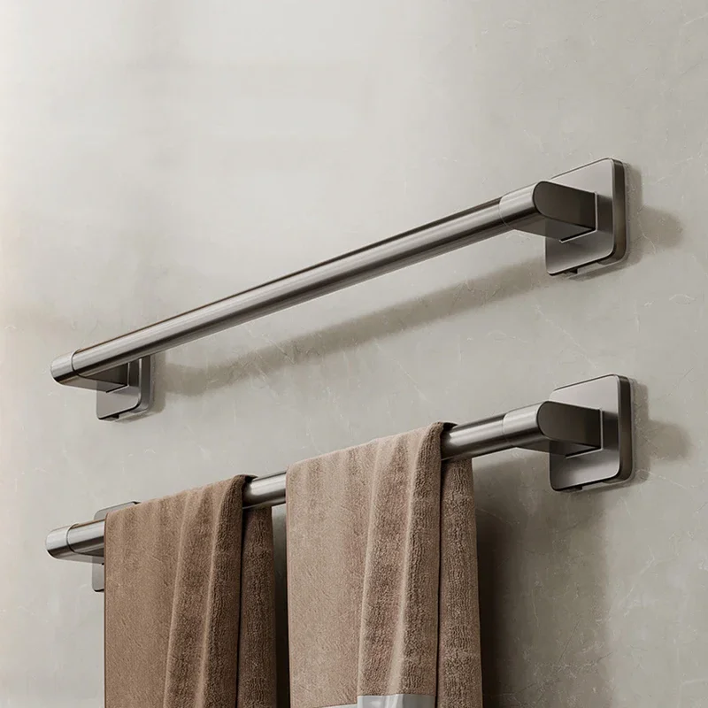 Towel Holder Space Aluminum Bar No Drilling Bathroom Organizers Self-adhesive Towel Bar Bathroom Shelves Kitchen Storage Rack