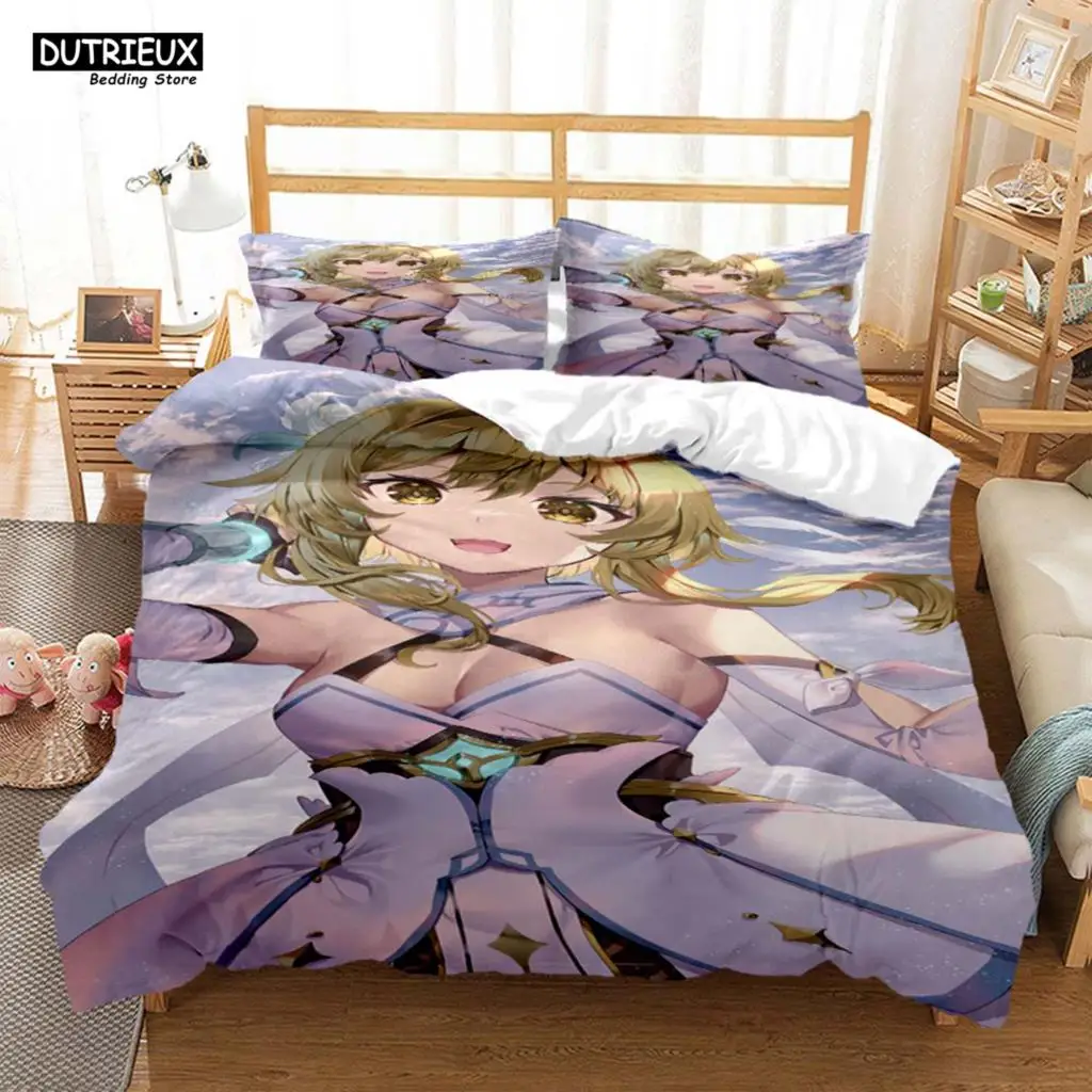 Genshin Impact Animation Cartoon Soft And Comfortable  Customizable Comforter Bedding Sets Bedding Set Luxury Quilt Cover 3