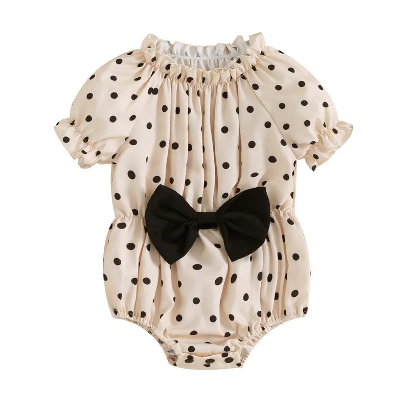 

Newborn Baby Girls Bodysuit Summer Clothes Dot Print Short Sleeve Bow Infant Clothes Toddler Jumpsuits for Kids Baby Clothing