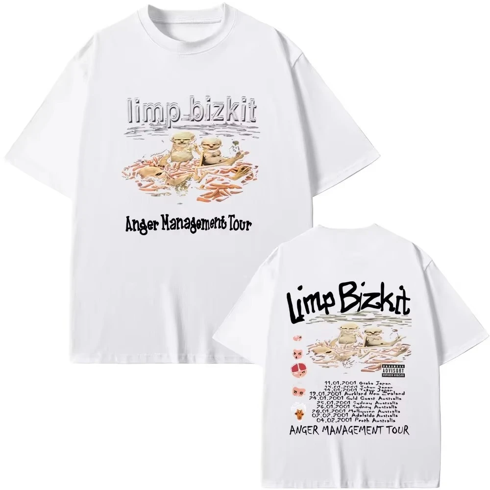 Limp Bizkit Anger Management Tour 티셔츠 빈티지 워시드 90년대 록 밴드 머치 유니섹스 오버사이즈 크루넥 코튼 반소매 티셔츠