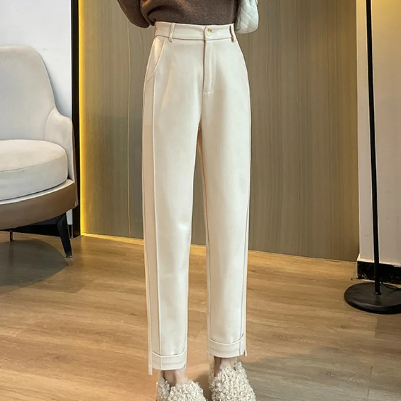 

Elegant Woolen Pants Women's Harem Pants Winter High Waisted Casual New Loose Suit Pants Office Lady Fashion Lady Trousers 29469