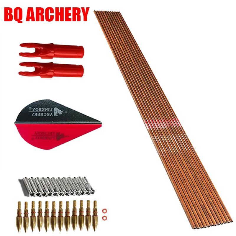 6pcs Carbon Arrows Wood Skin Spine 300 900 32inch 2inch Plastic Vanes