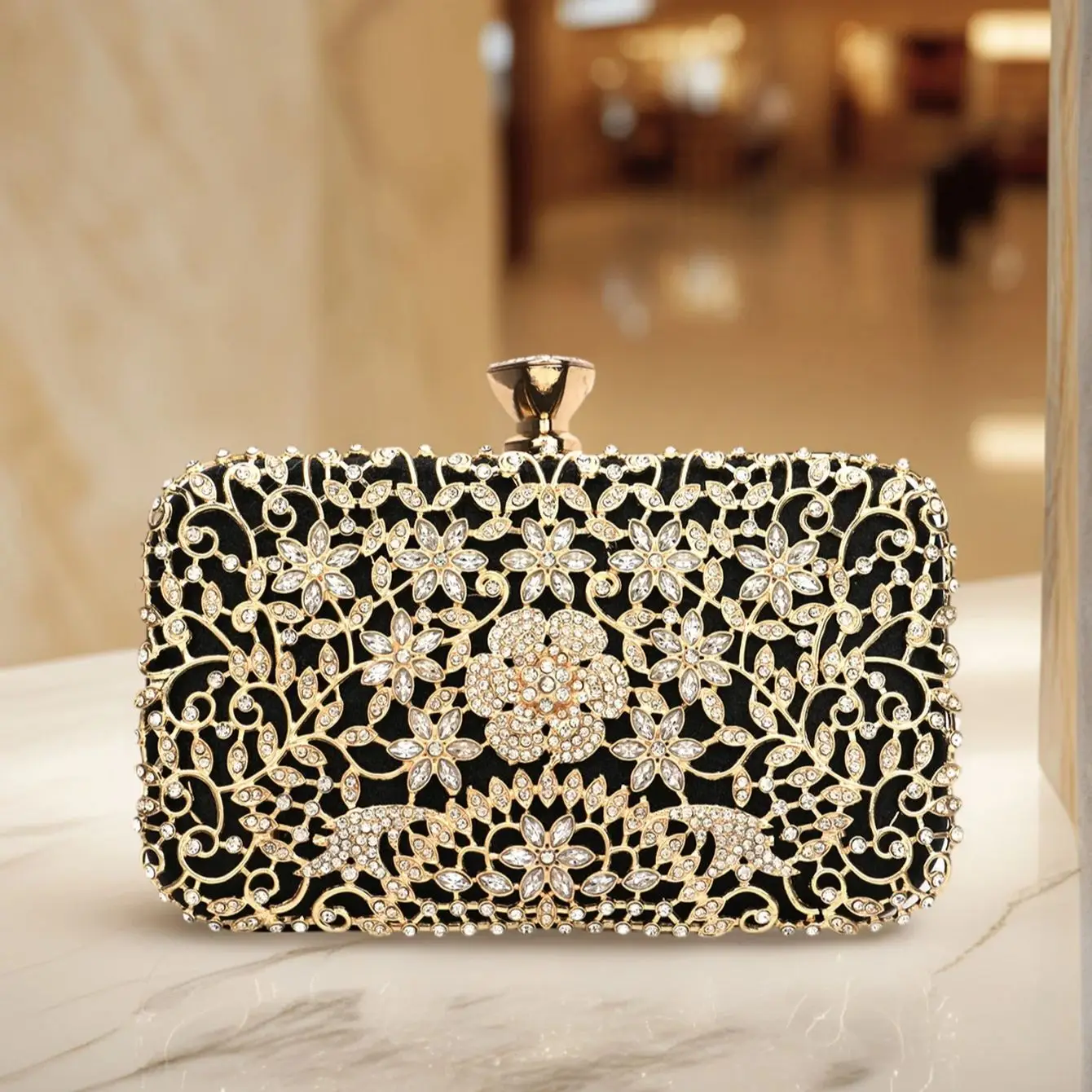Luxury Metal Rhinestones Clutch Evening Handbag for Women