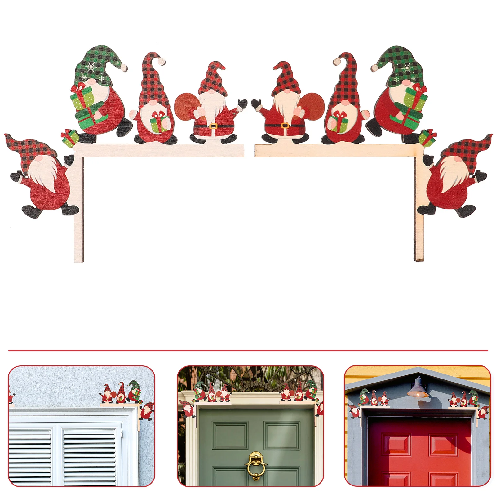 2PcsChristmasDoorFrameDecorationSantaElkWooden2023DoorFrame