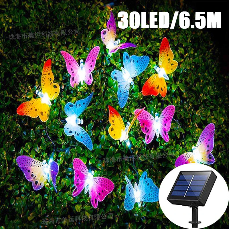 

30LED 6.5M Solar Powered Butterfly Fairy String Lights Outdoors Garden Holiday Christmas Decoration Lamps Fiber Optic Waterproof