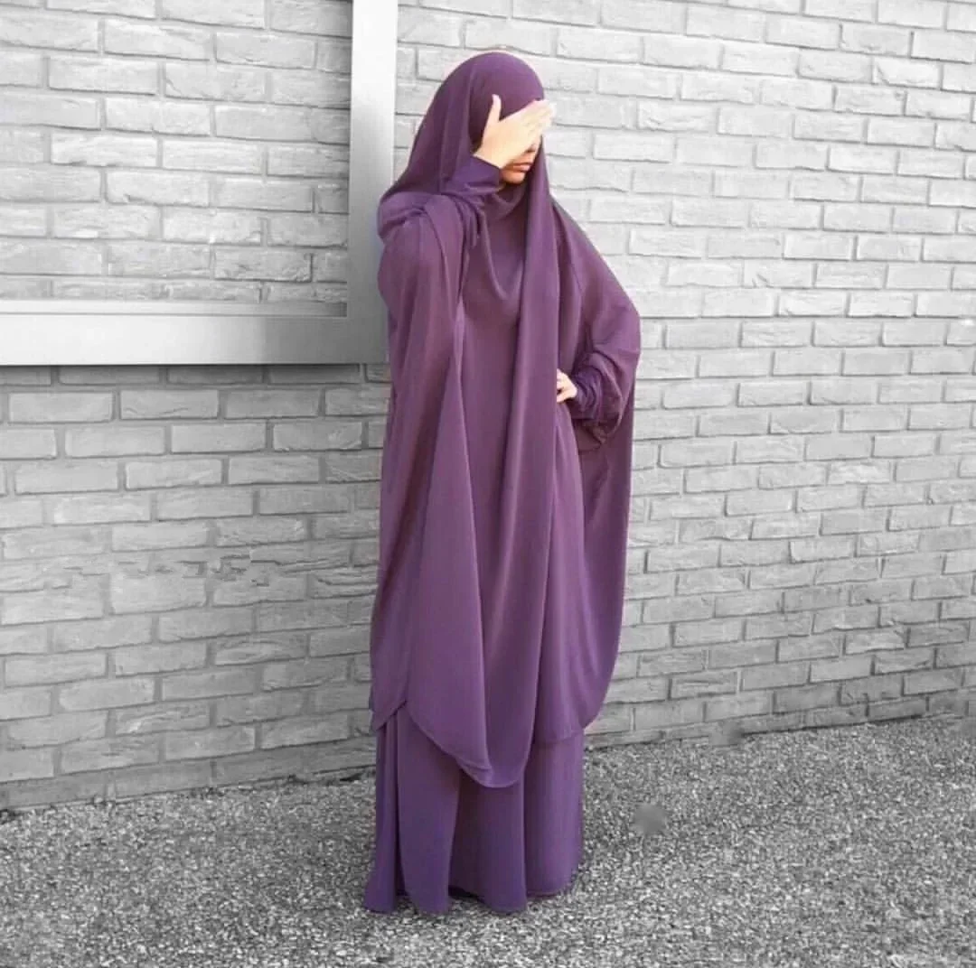 Ramadan Eid Jilbab 2 Piece Set Abaya Khimar Muslim Women Prayer Dress Long Hijab and Skirt Dubai Islamic Clothes Niqab Djellaba