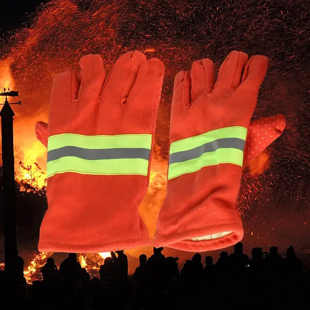 2x Orange Firefighting Gloves, Glove Breathable with Reflective Trim Fire Proof Hand Protection Work Glove, for Men and Women. 5
