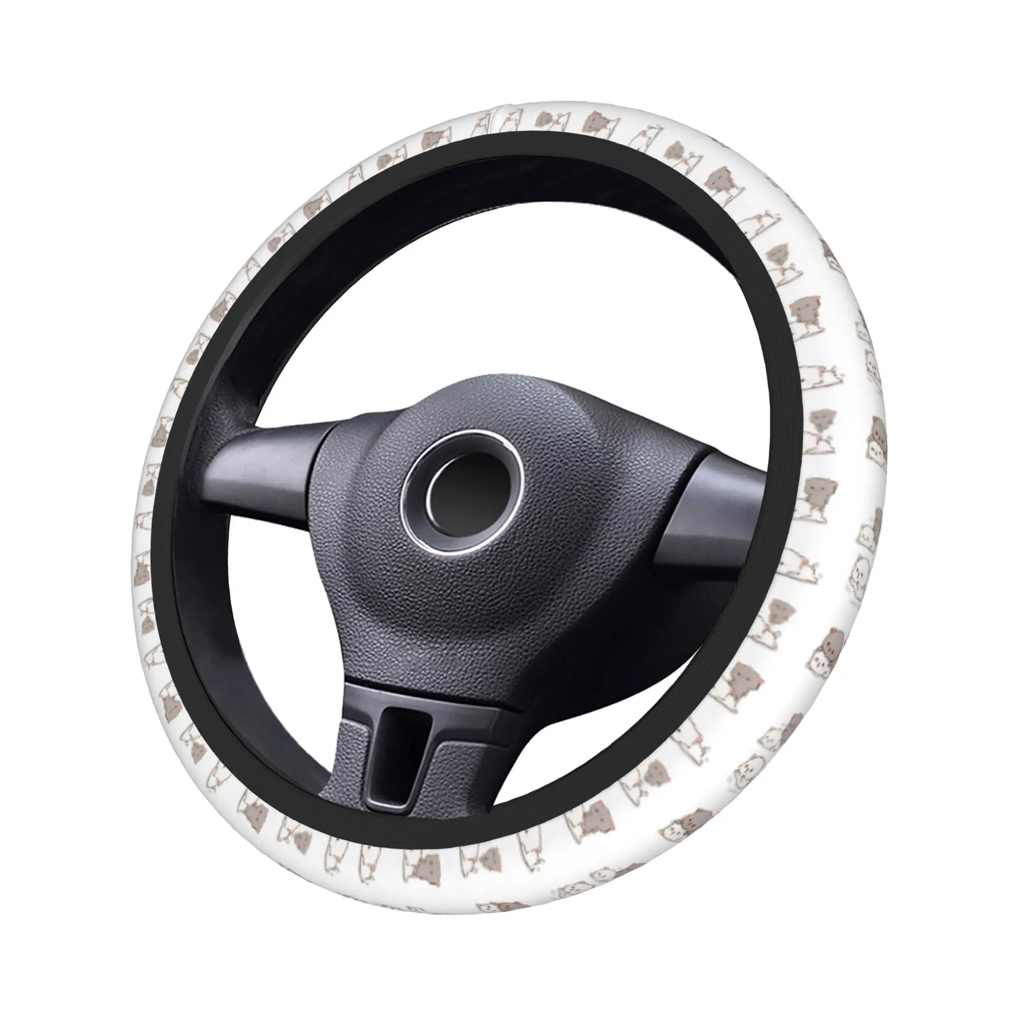 Pink Love Peach & Cartoon Cat Steering Wheel Cover - Auto Car Accessory