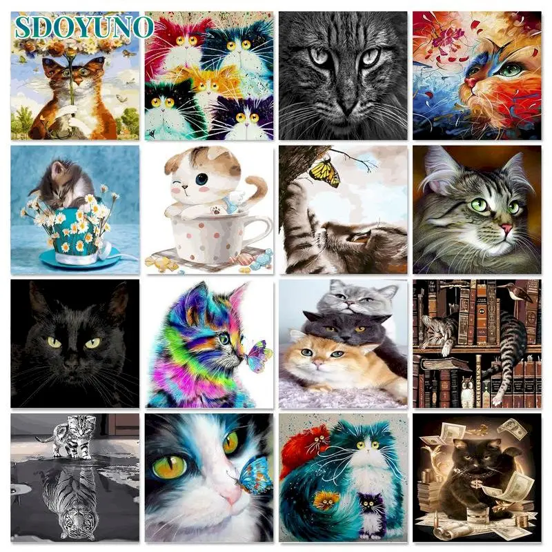 

SDOYUNO DIY Painting By Numbers Cat Handicraft Art Number Painting ON Canvas Oil Paint Picture For Adults Wall Art 50x40CM