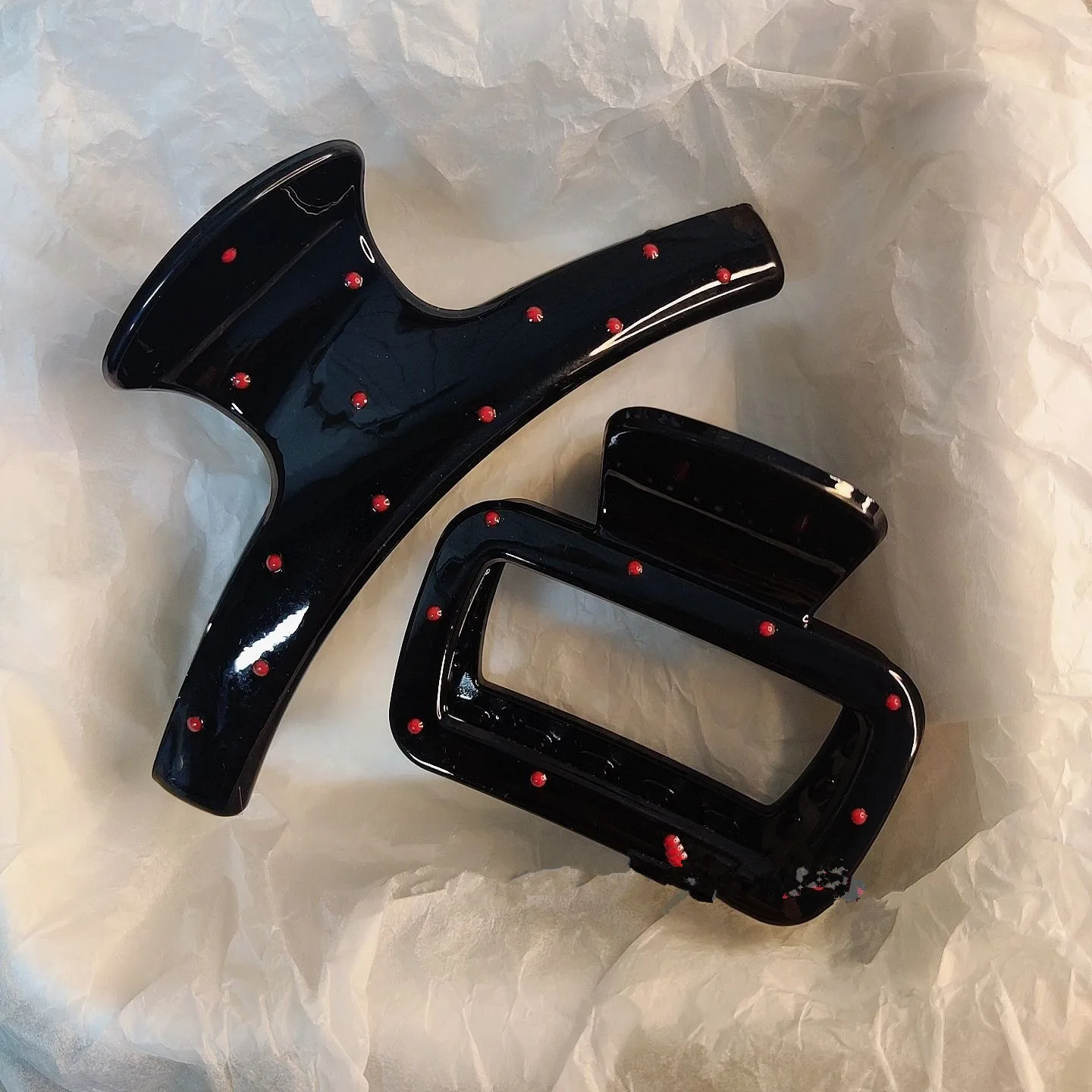 2Pcs Vintage Geometrische Quadrat Kreuz Red Point Dot Haar Klaue Clip Frauen Mädchen Haarspange Haarnadel Haar Greifen Shark Clip zubehör