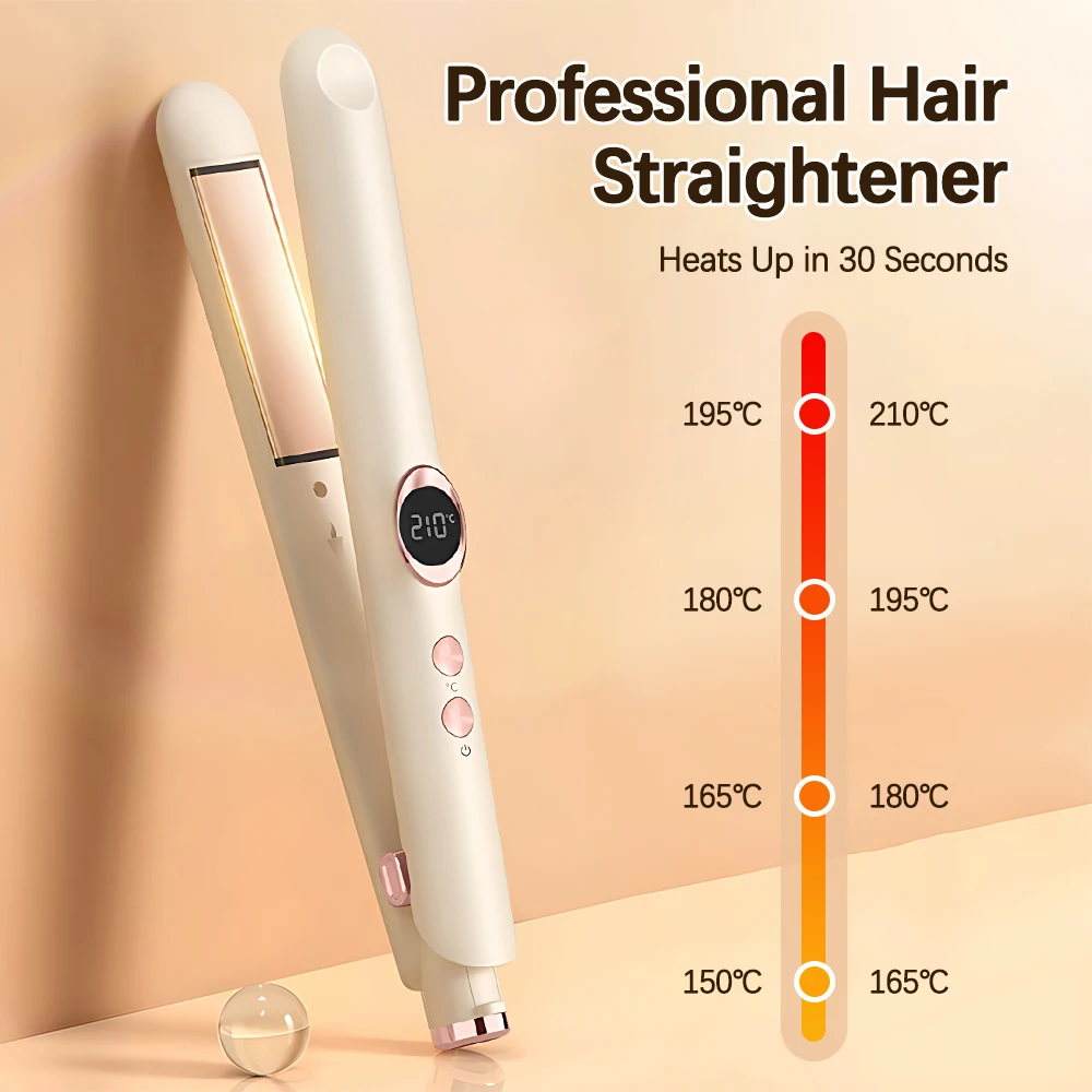 Mini Hair Flat Iron 2 in 1 Hair Straightener and Curler Portable 12 Adjustable Heating Constant Temperature