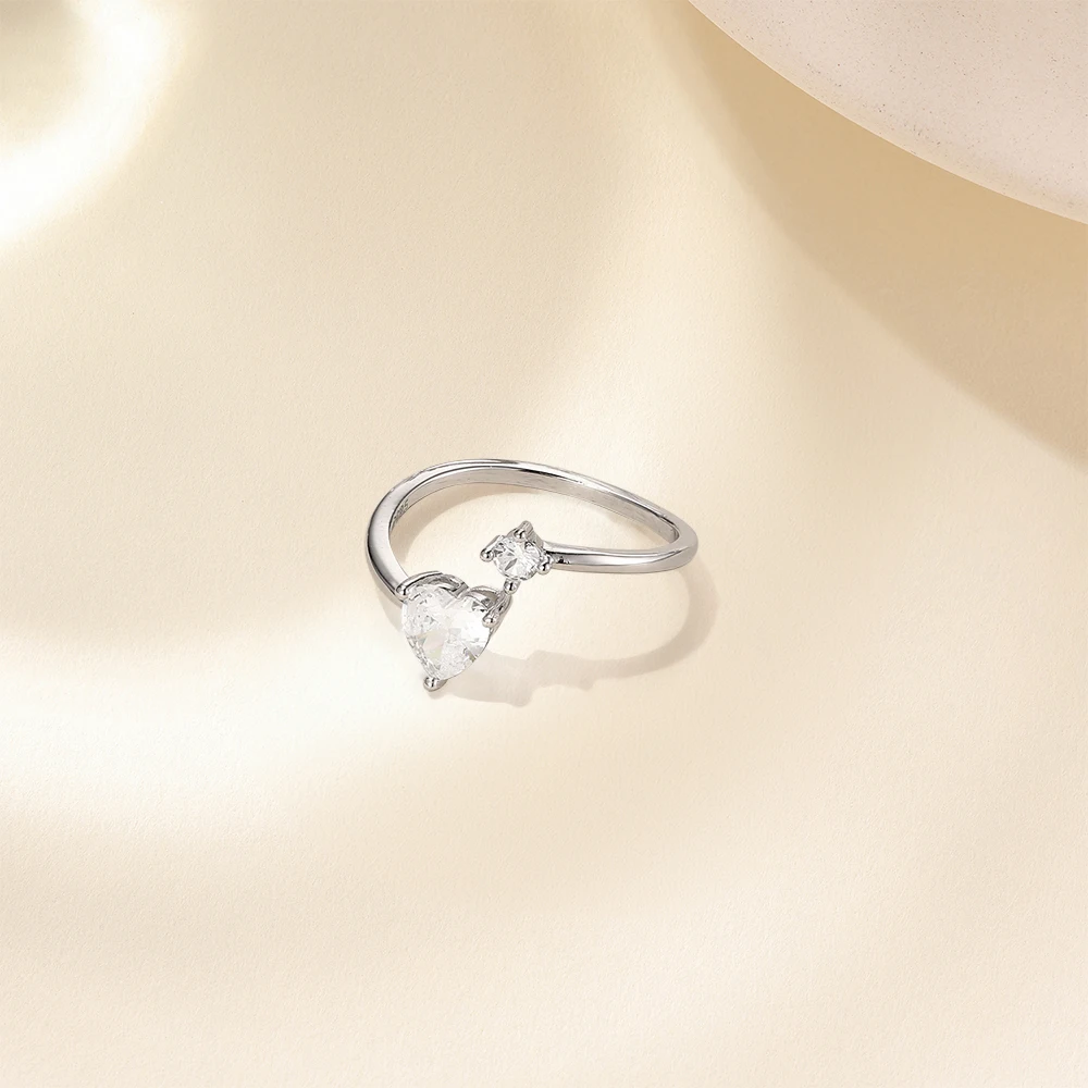 CANNER Love Heart-shape 925 Sterling Silver Adjustable Ring For Women Ins Geometric 6mm Zircon Ring Fine Jewerly Wedding Gift 5