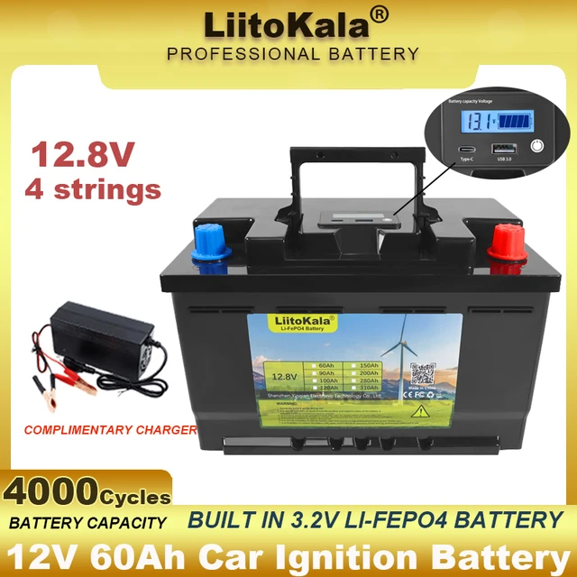 LiitoKala 12V/12.8V 60AH LiFePO4 Battery Lithium Power Batteries 4000  Cycles for Inverter Car lighter