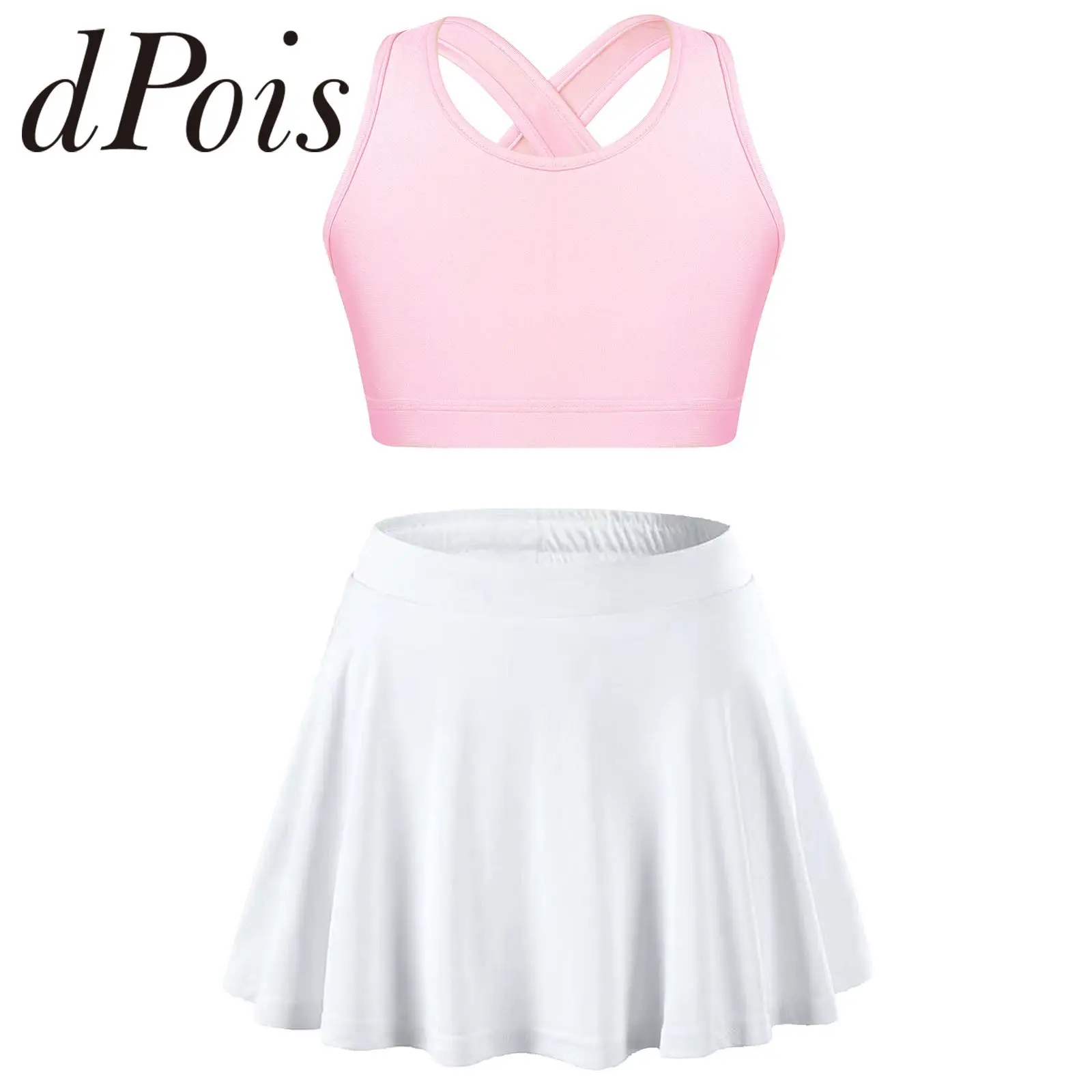 Kids Girls Sports Suits Tracksuits Child Two Pieces Sportswear Sleeveless Crop Top Pleated Skort Skirt for Tennis Workout Outfit with sports suit kids sports suit