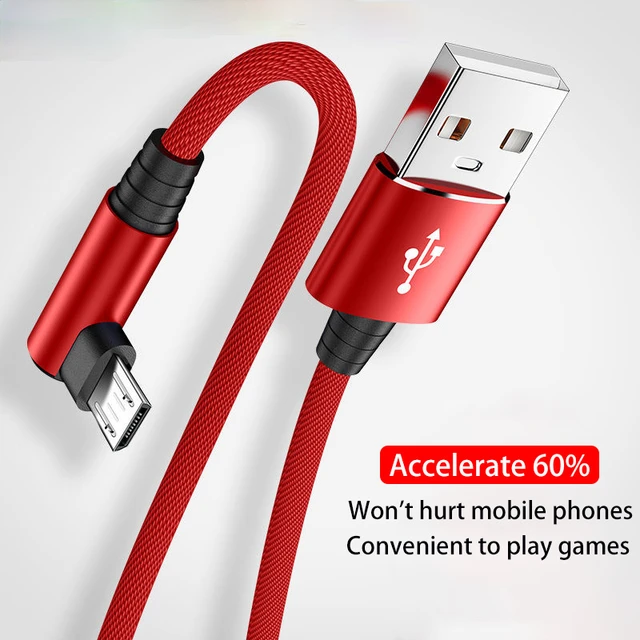 USB Micro Cable 3A 90 Degree Elbow Data Cable Charger Cord for Samsung Xiaomi Mobile Phone Accessories Fast Charging Usb Cable 1
