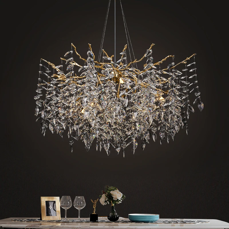 

2022 New Italian Luxury Villa, Living Room, Dining Room, Pendant Light, Nordic Personality Branch Designer Crystal Pendant Light