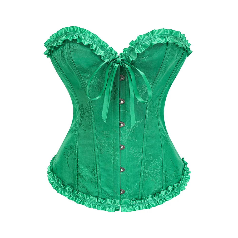Gelbe Korsetts und Bustiers für Damen, Top, sexy Korselett, Überbrust-Brokat, Vintage-Renaissance-Mieder, Übergröße, Grün, Weiß – Detail 14