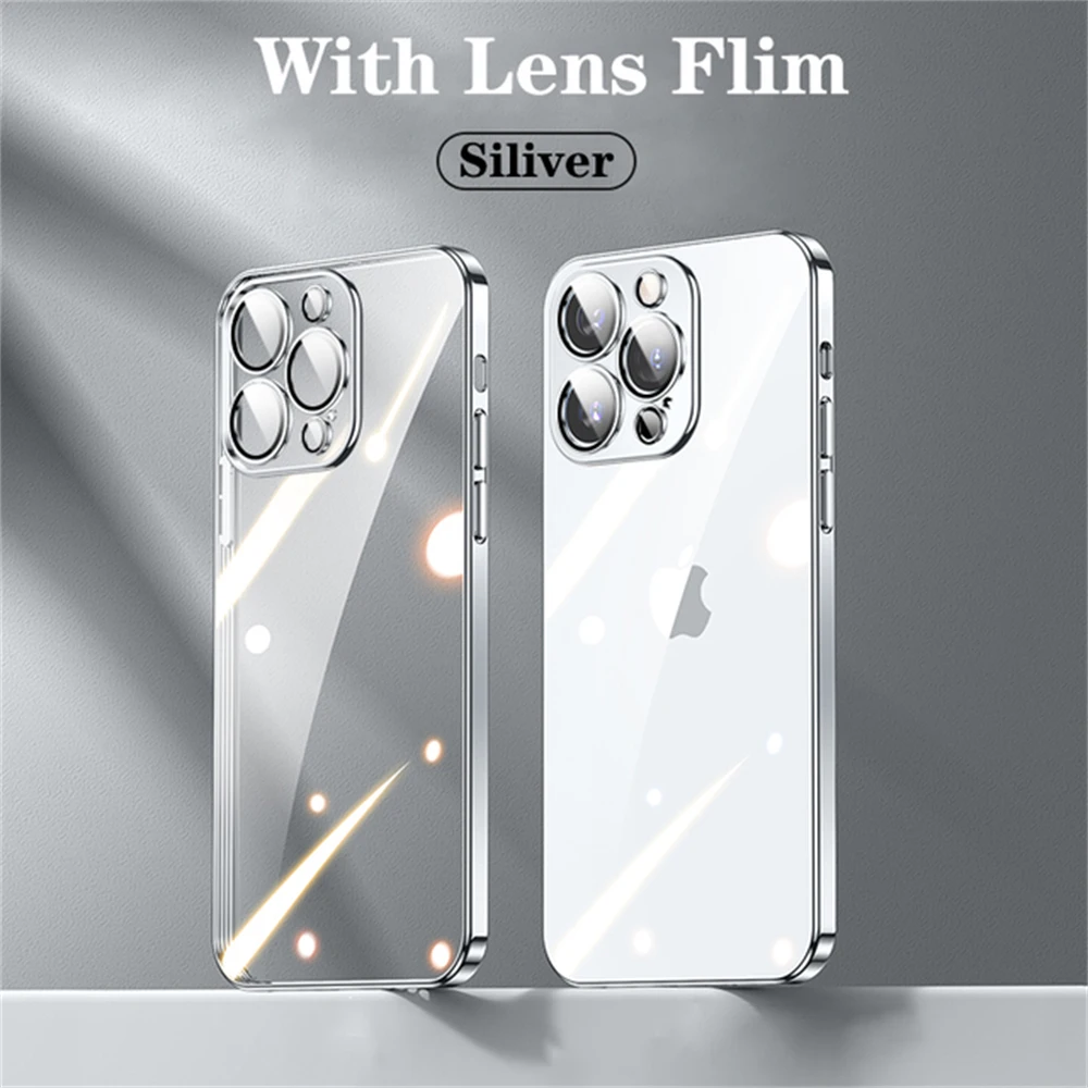 thumbnail image 1 of Funda transparente con revestimiento de borde cuadrado para iPhone 16, 15, 14 Plus, 13 Mini, 12, 11 Pro Max, X, XR, XS, funda protectora de silicona suave, 1 of 5