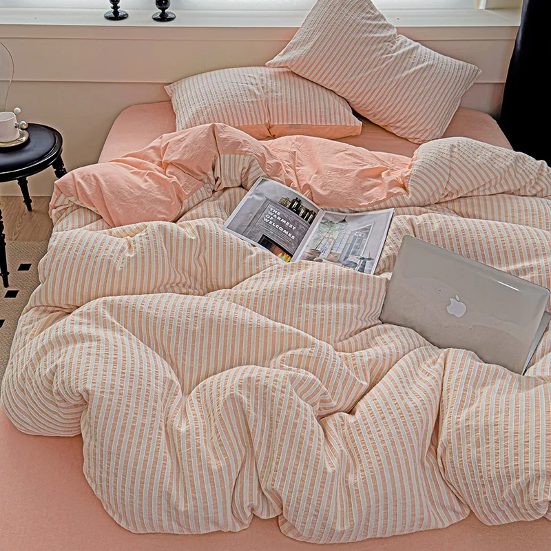 Listras Vertical Bedding Set, Consolador Set, Capa de edredão, Fronhas, Roupa de cama, Queen e King Bed