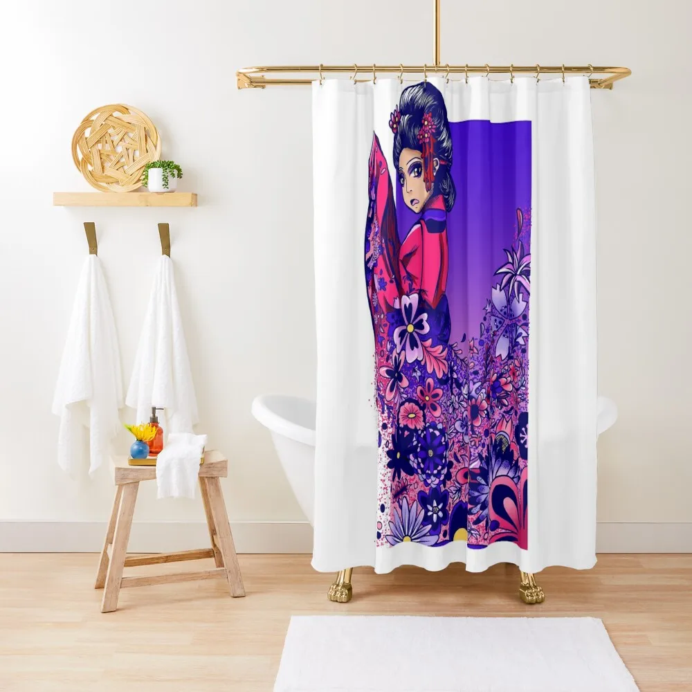 

Geisha Flower BurstShower Curtain Bathroom Accessorys Waterproof Shower Bathtub Anime Bathroom Curtain