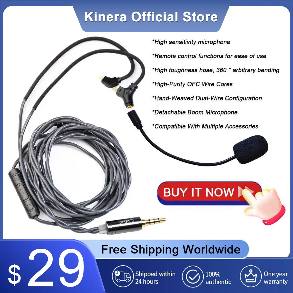 Kinera Celeste Ruyi fone de ouvido, Microfone destacável Boom, IEM Audio Pickup, Jogos, Esports, Transmissão ao vivo Mic Headset