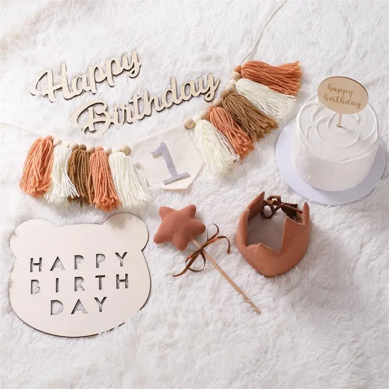 

1 Set Highchair Banner Set Remove 1 2 3 Birthday Headwear Party Garland Wood Sticker Baby Shower Decora Girl Fairy Gold