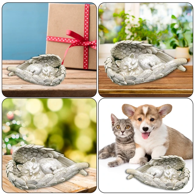 Statue commémorative ange chien chat Figurines décoratives animal de compagnie jardin extérieur maison ornement dormir aile d'ange Sculpture décor de bureau 4