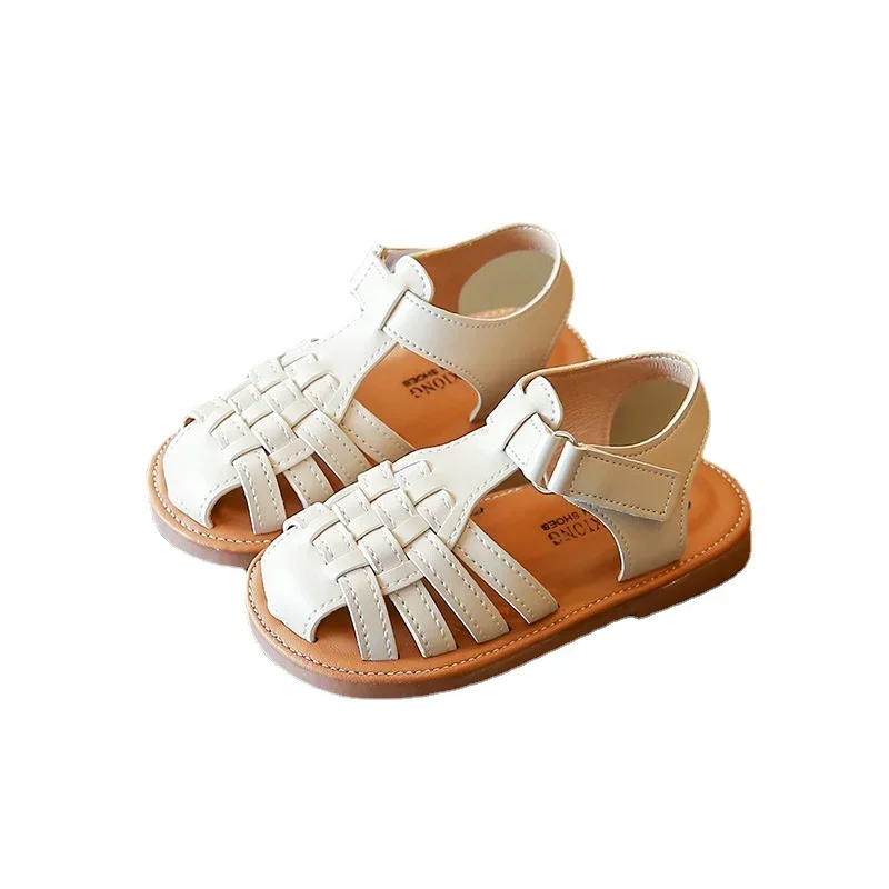 New Vintange Weave Solid Girl's Sandals Closed Toe Sandals for Girl Kids Baby Flat Girls Summer Kids Shoes
