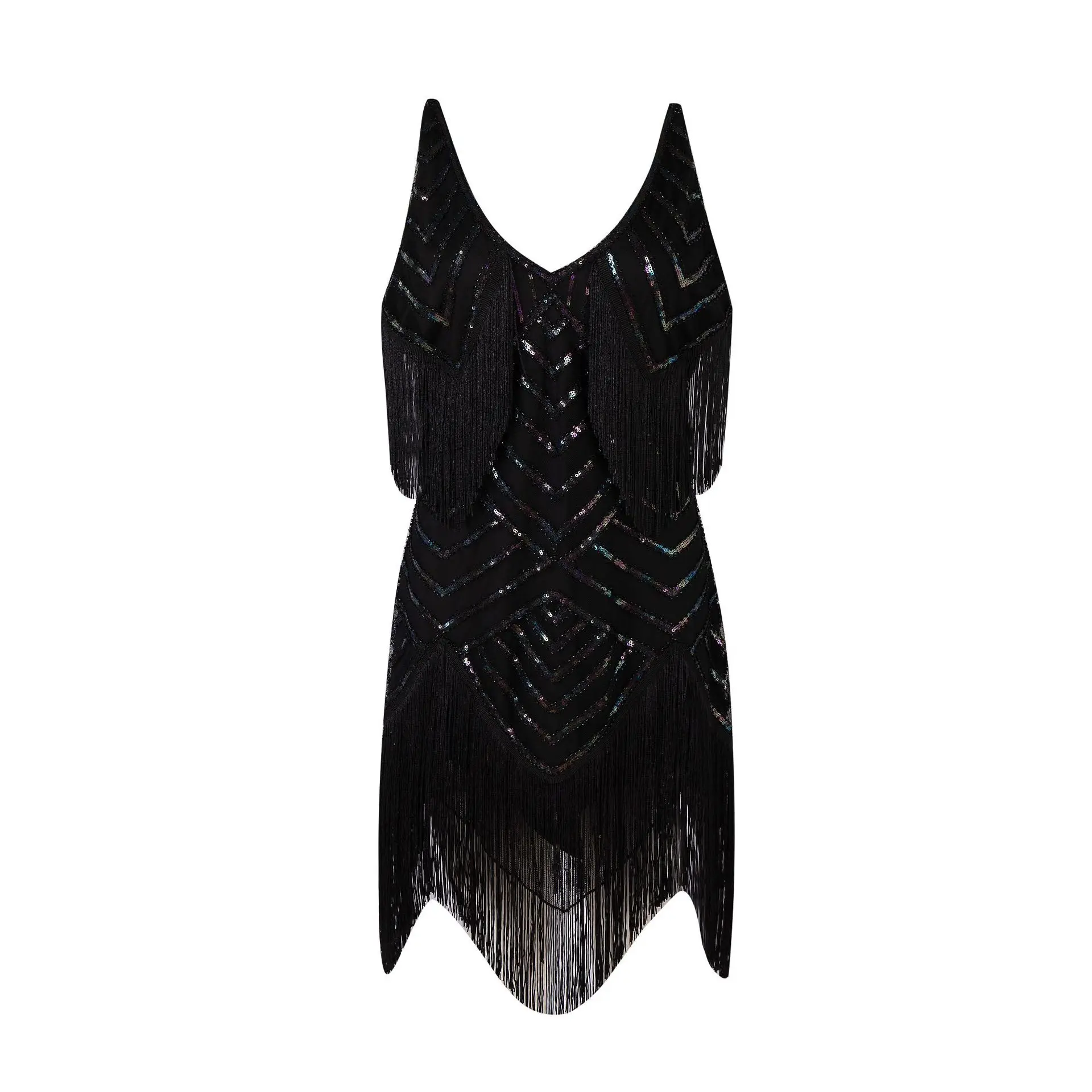 

1920 Strap Sequin Tassel Dress Flapper Vintage Gatsby Prom Party V-neck Oversize Evening Dress 20s Cocktail Party Dress