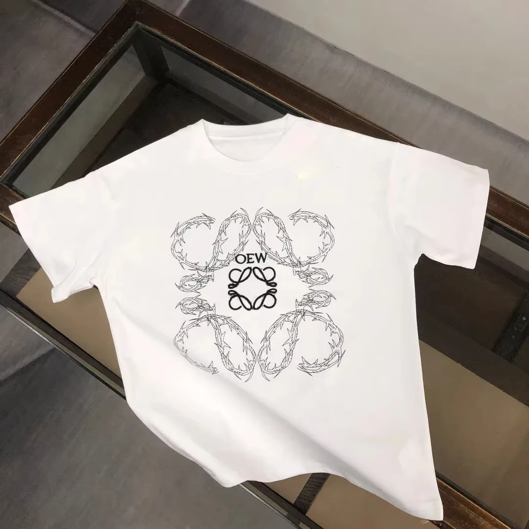New High Quality Heavy LOEW Round Neck Letter Print Cotton Casual Kids T-Shirt Loose Fit Summer Streetwear Tee