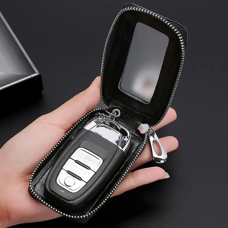 Car Key Case Key Protector Smart Key Chain Coin Holder Metal Hook And Keyring Wallet Zipper Retro Bag For Auto Remote Key Fob