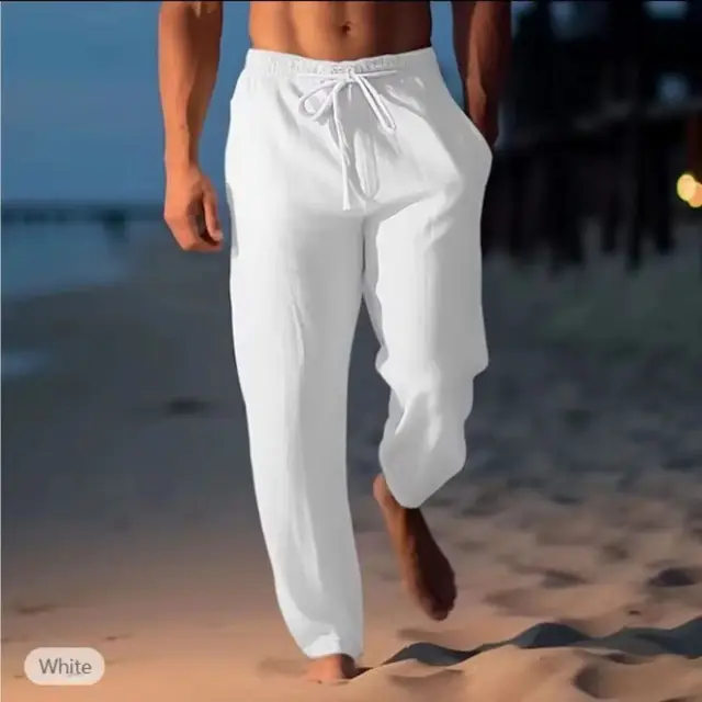 New men's oversized cotton and linen pants for spring and summer 2025, loose and breathable, solid color linen pants, casual str 1
