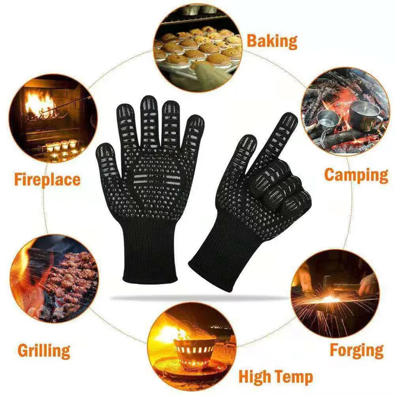 Silicone Oven Gloves Thickened BBQ Gloves High Temperature Oven Gloves 500 800 Degrees Fire Resistant BBQ Heat Insulated Microwave