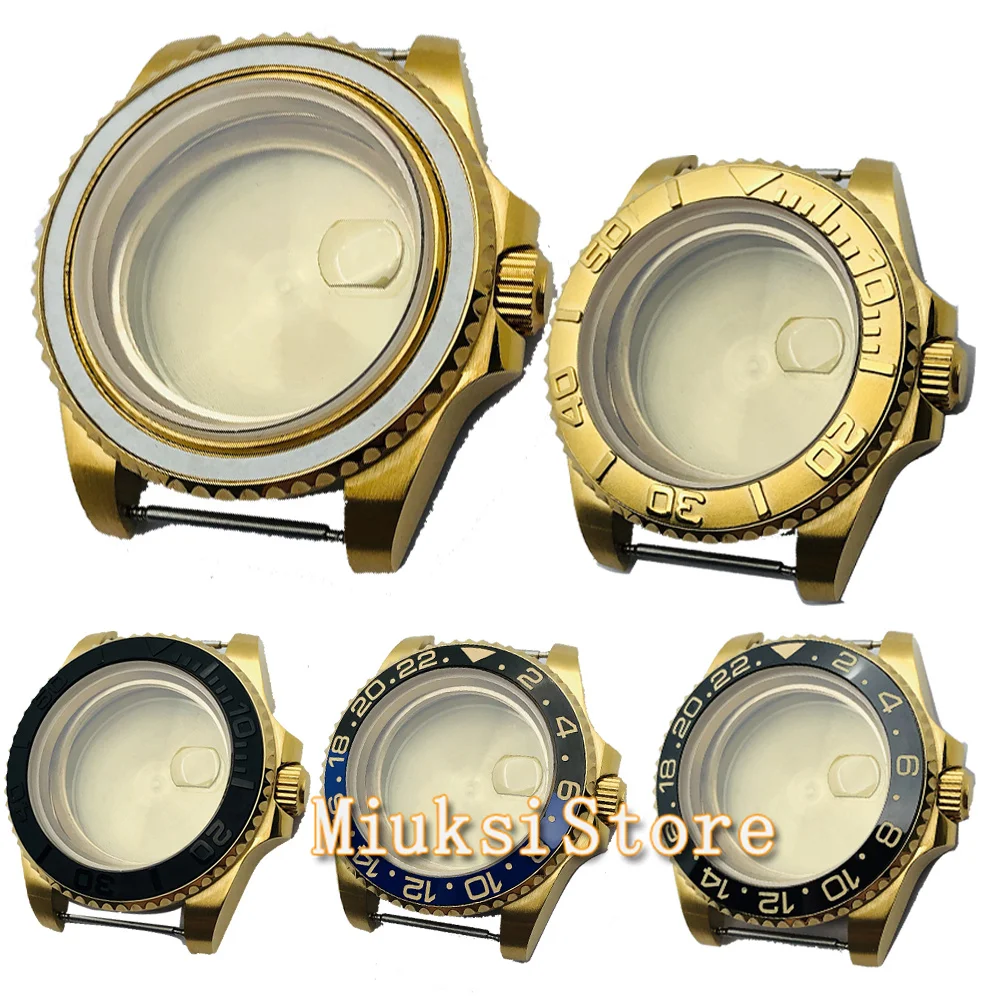 

40mm gold sterile watch case sapphire glass fit NH35 NH36 ETA2836 Miyota8205 8215 821A Mingzhu DG2813 3804 Seagull 1612 movement