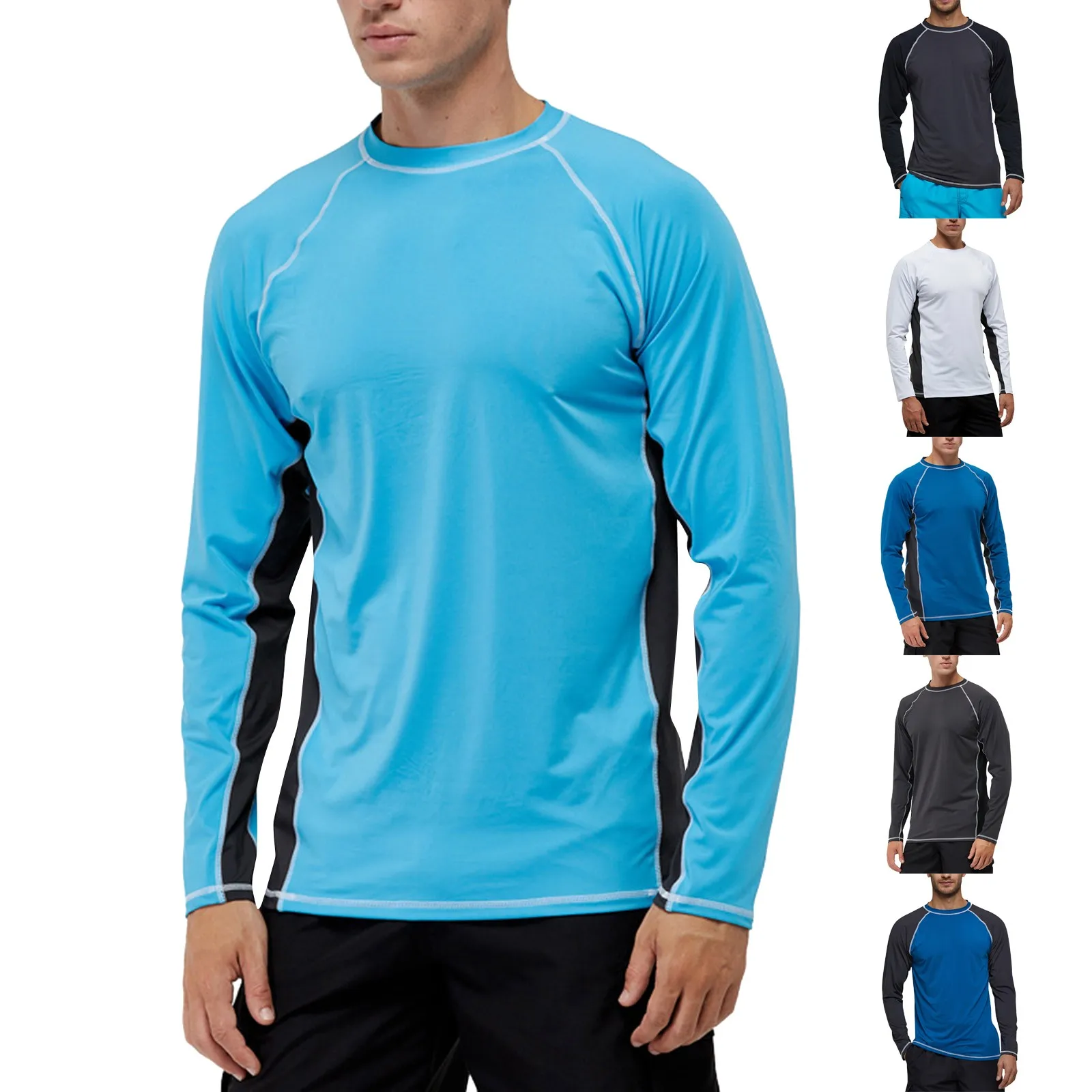 Men's Long Sleeve UPF 50+ Rash Guards Diving UV Protection Lightweight T-Shirt Loose Fit Swimming Quick Drying Surfing