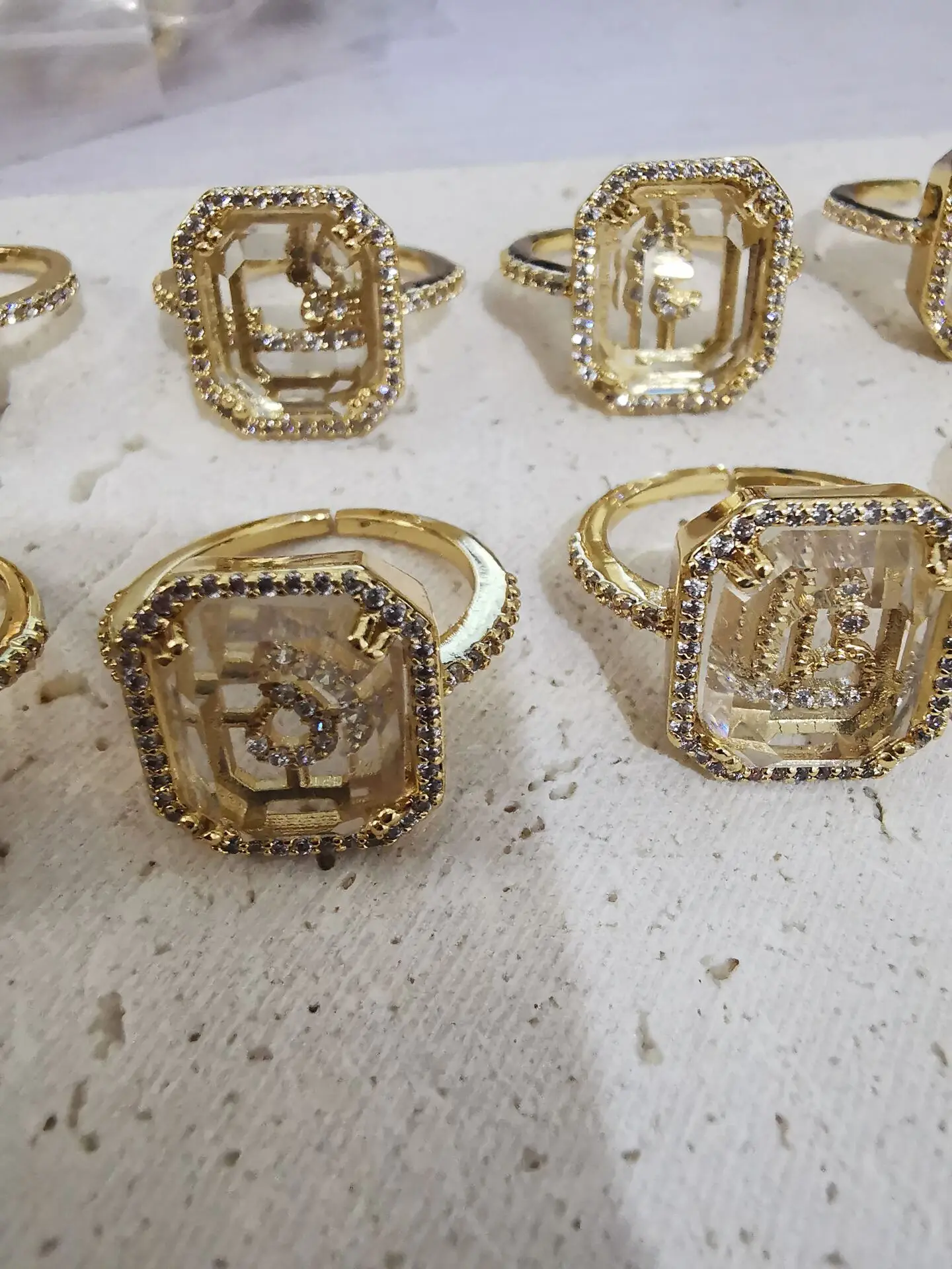 

Brass With 18K AAA Zircon Aribic Letter Rings Punk Hiphop Designer Runway Rare Simply Gown Boho Top Saudi Arabia IsraeI Trendy