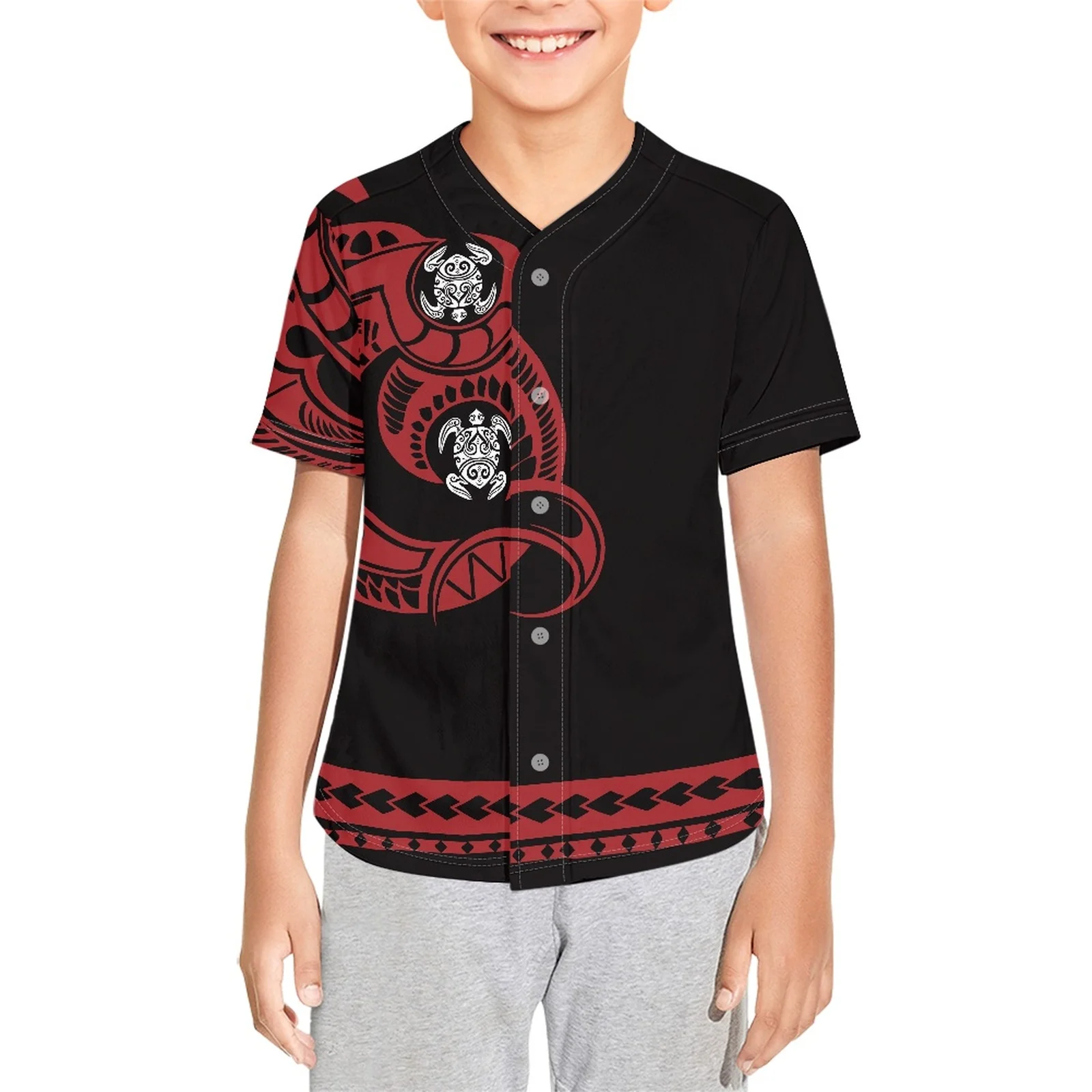 

Polynesian Tribal Pohnpei Totem Tattoo Prints Boys Baseball Jersey Hipster Hip Hop T Shirts Streetwear Casual Wear Beach Party